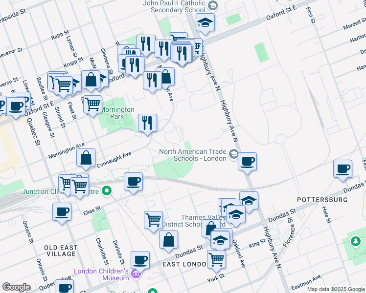 map of restaurants, bars, coffee shops, grocery stores, and more near in London