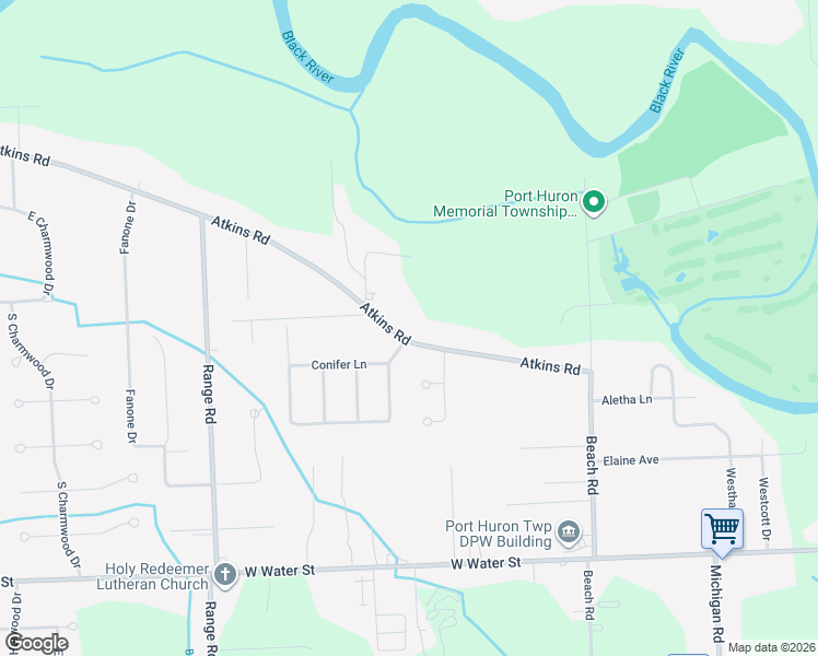 map of restaurants, bars, coffee shops, grocery stores, and more near 4216 Atkins Road in Port Huron