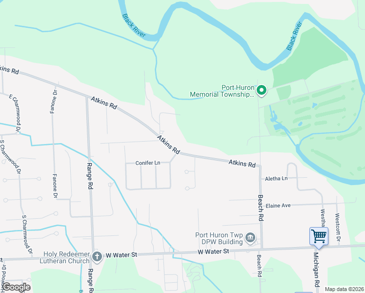 map of restaurants, bars, coffee shops, grocery stores, and more near 4216 Atkins Rd in Port Huron Township