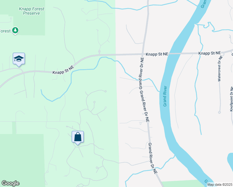 map of restaurants, bars, coffee shops, grocery stores, and more near 4806 Knapp Street Northeast in Grand Rapids