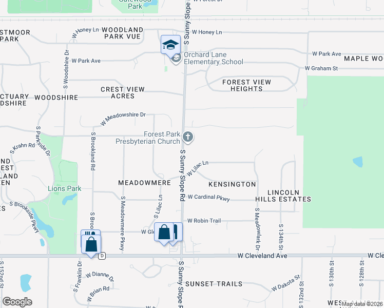 map of restaurants, bars, coffee shops, grocery stores, and more near 2330 South Sunny Slope Road in New Berlin
