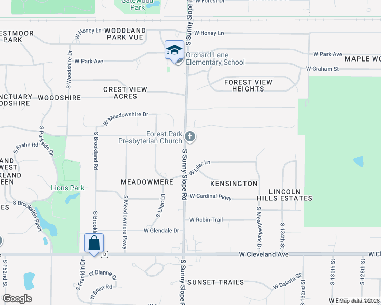 map of restaurants, bars, coffee shops, grocery stores, and more near 2330 South Sunny Slope Road in New Berlin