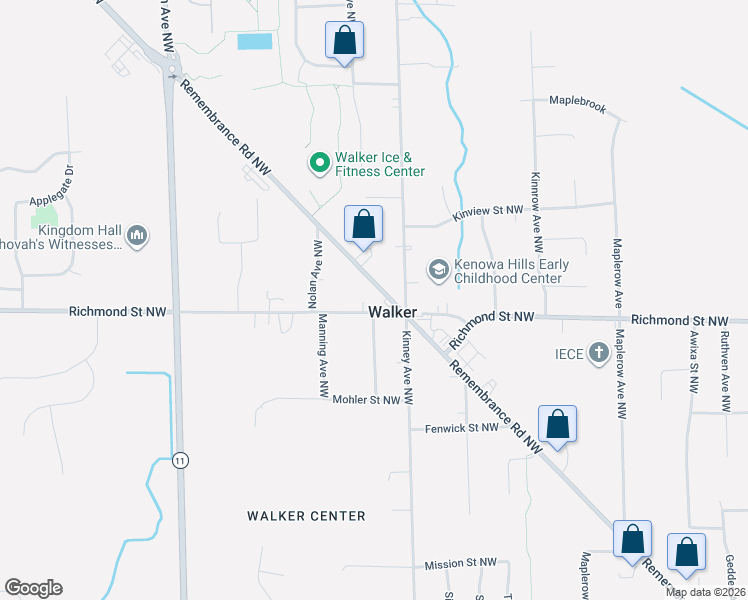 map of restaurants, bars, coffee shops, grocery stores, and more near in Walker
