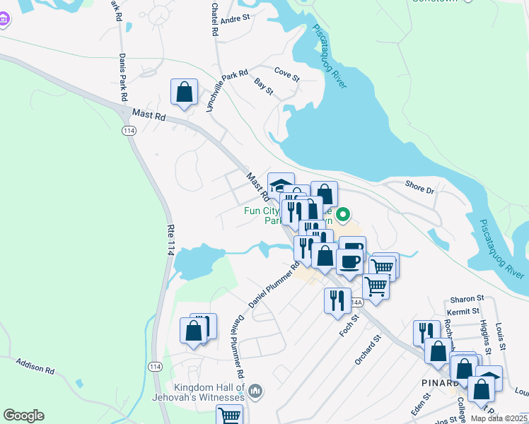 map of restaurants, bars, coffee shops, grocery stores, and more near 7 Preston Street in Goffstown