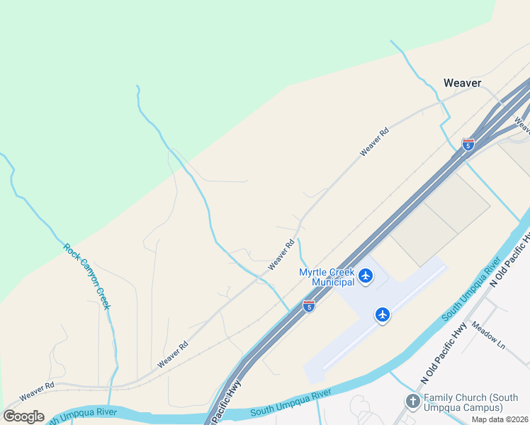 map of restaurants, bars, coffee shops, grocery stores, and more near 777 Weaver Road in Myrtle Creek