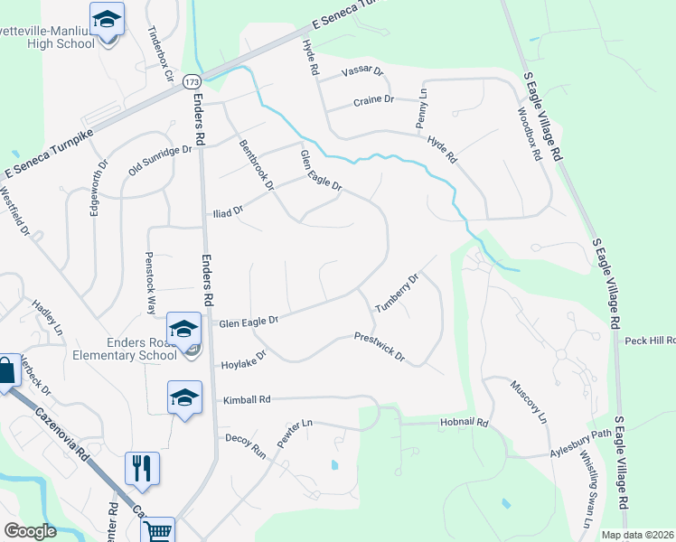 map of restaurants, bars, coffee shops, grocery stores, and more near 4754 Carnoustie Lane in Manlius