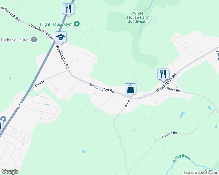 map of restaurants, bars, coffee shops, grocery stores, and more near 1065 Washington Road in Rye