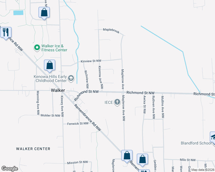 map of restaurants, bars, coffee shops, grocery stores, and more near 3740 Dublin Street Northwest in Grand Rapids