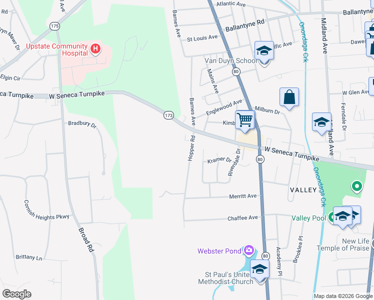 map of restaurants, bars, coffee shops, grocery stores, and more near 138 Hopper Rd in Syracuse
