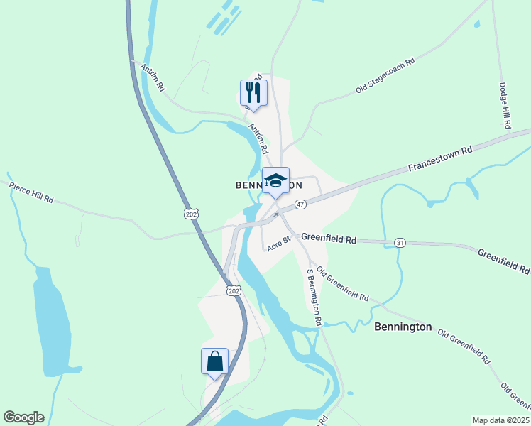 map of restaurants, bars, coffee shops, grocery stores, and more near 7 Cross St in Bennington