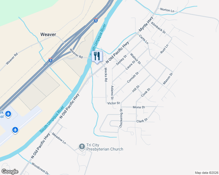 map of restaurants, bars, coffee shops, grocery stores, and more near 191 Wecks Road in Myrtle Creek
