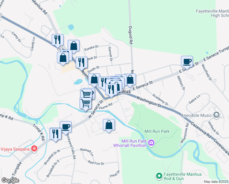 map of restaurants, bars, coffee shops, grocery stores, and more near 103 Wesley Street in Manlius