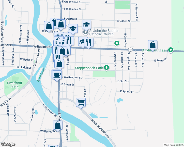 map of restaurants, bars, coffee shops, grocery stores, and more near 340 East Linden Drive in Jefferson