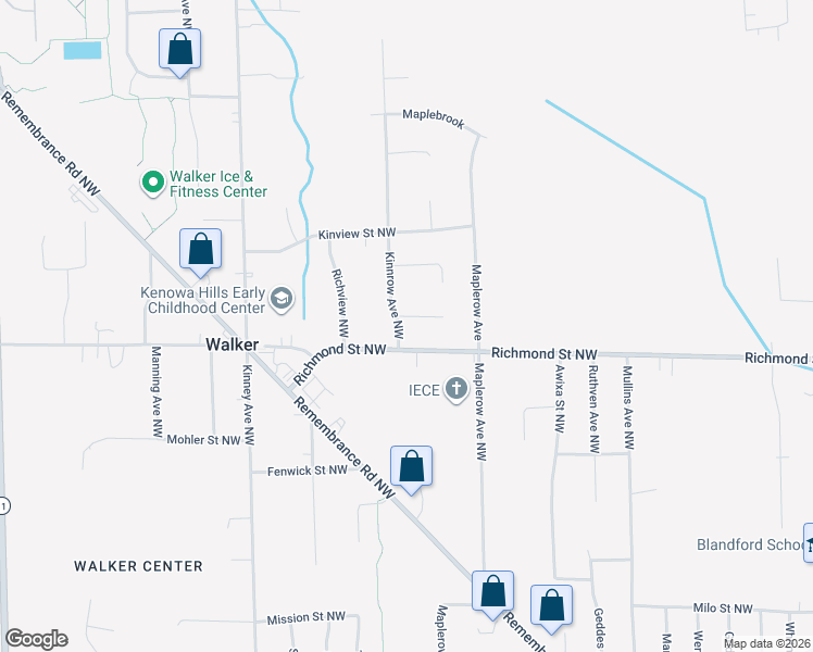 map of restaurants, bars, coffee shops, grocery stores, and more near 3740 Dublin Street Northwest in Grand Rapids