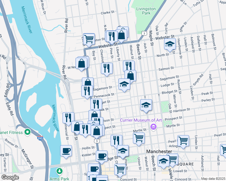 map of restaurants, bars, coffee shops, grocery stores, and more near 81 Brook Street in Manchester