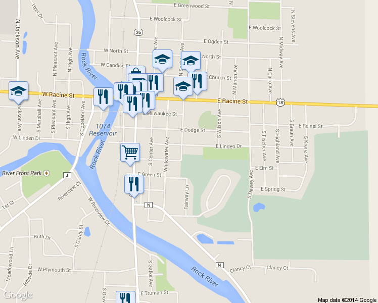 map of restaurants, bars, coffee shops, grocery stores, and more near 304 E Linden Dr in Jefferson