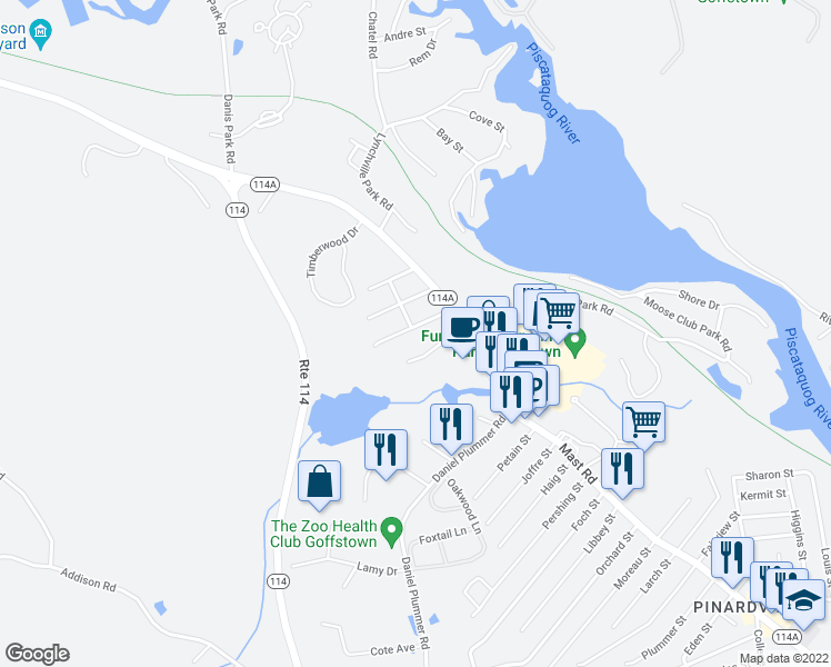 map of restaurants, bars, coffee shops, grocery stores, and more near 11 Marion Street in Goffstown