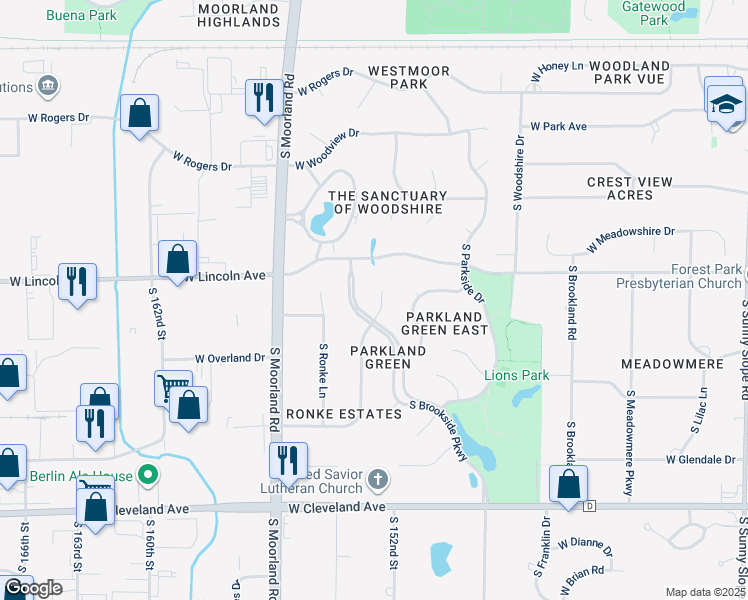 map of restaurants, bars, coffee shops, grocery stores, and more near 2335 South Graylog Lane in New Berlin
