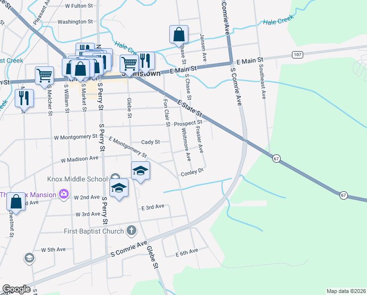 map of restaurants, bars, coffee shops, grocery stores, and more near 31 Whitmore Avenue in Johnstown