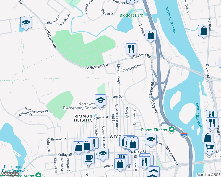 map of restaurants, bars, coffee shops, grocery stores, and more near 450 Reed Street in Manchester