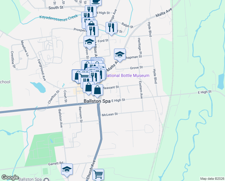 map of restaurants, bars, coffee shops, grocery stores, and more near 40 Pleasant Street in Ballston Spa