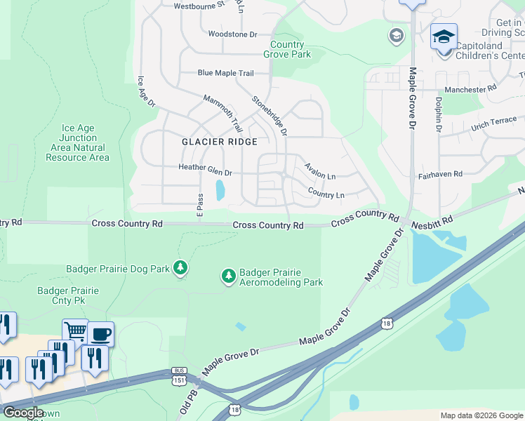 map of restaurants, bars, coffee shops, grocery stores, and more near 3946 Mammoth Trail in Madison