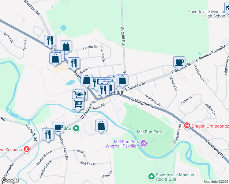 map of restaurants, bars, coffee shops, grocery stores, and more near in Manlius
