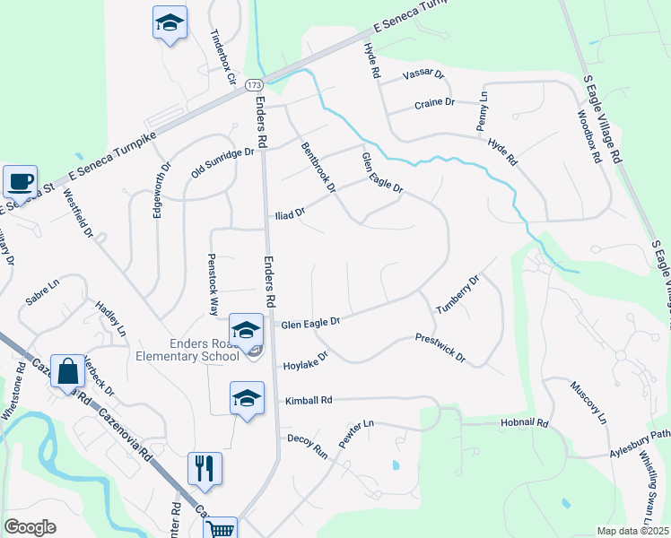 map of restaurants, bars, coffee shops, grocery stores, and more near 4759 Lythim Circle in Manlius