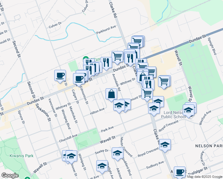 map of restaurants, bars, coffee shops, grocery stores, and more near 1835 Whitney Street in London