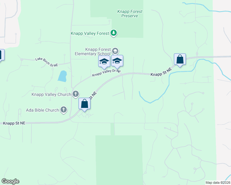 map of restaurants, bars, coffee shops, grocery stores, and more near 4282 Knapp Valley Court Northeast in Grand Rapids