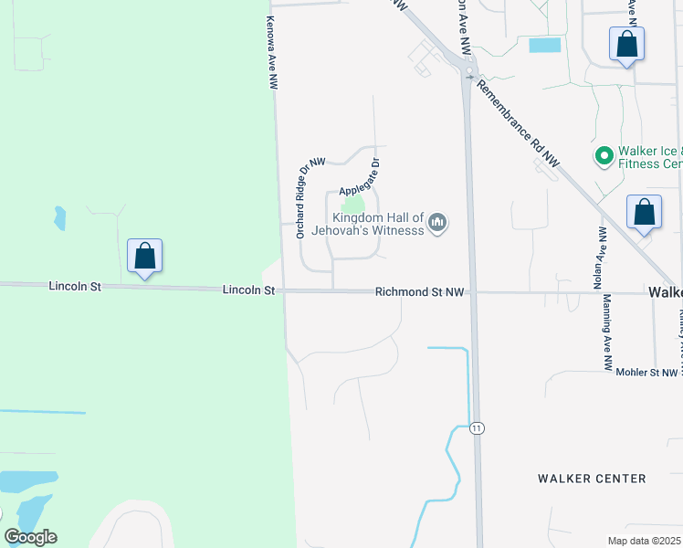 map of restaurants, bars, coffee shops, grocery stores, and more near 2020 Cider Mill Trail Northwest in Walker