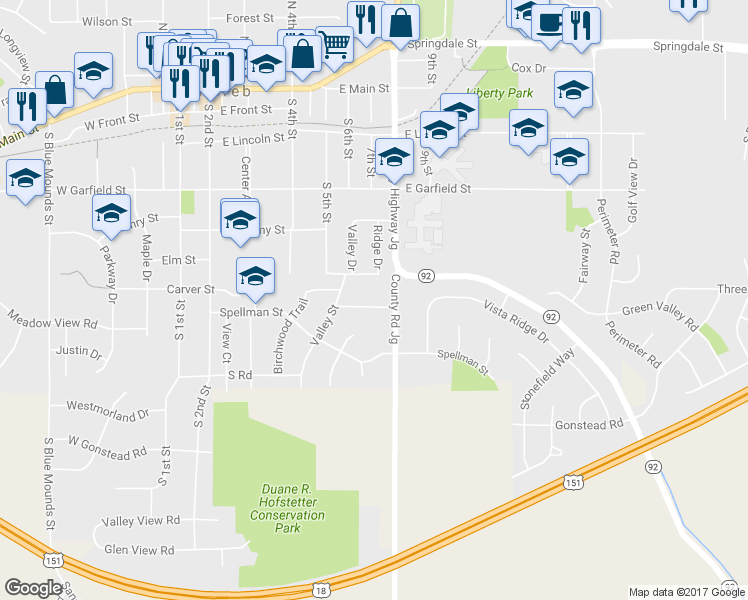 map of restaurants, bars, coffee shops, grocery stores, and more near 620 Sheila Street in Mount Horeb