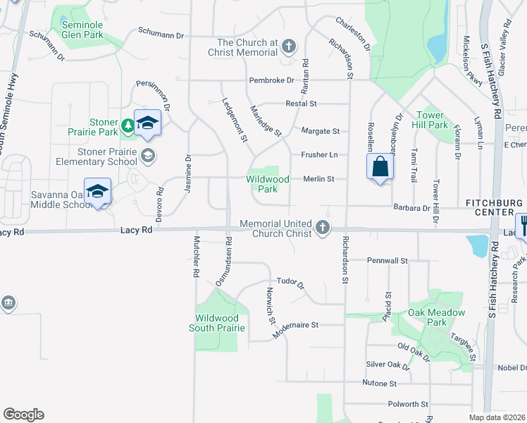 map of restaurants, bars, coffee shops, grocery stores, and more near 5751 Barbara Drive in Fitchburg