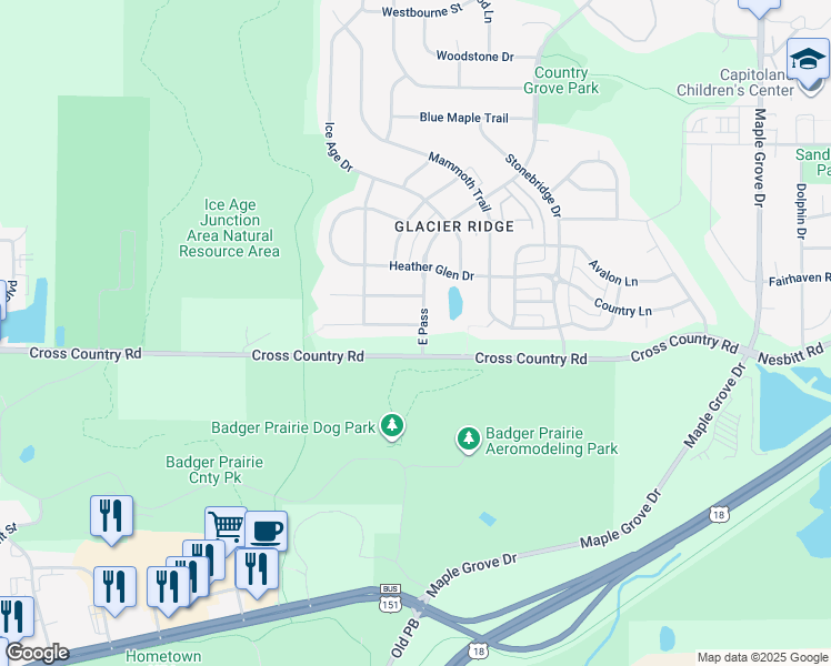 map of restaurants, bars, coffee shops, grocery stores, and more near 7201 Arctic Fox Drive in Madison