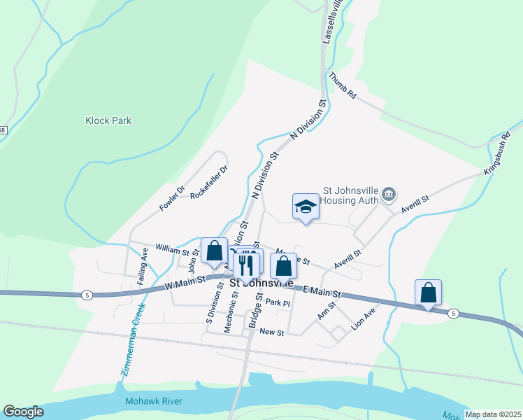 map of restaurants, bars, coffee shops, grocery stores, and more near 47 Center Street in Saint Johnsville