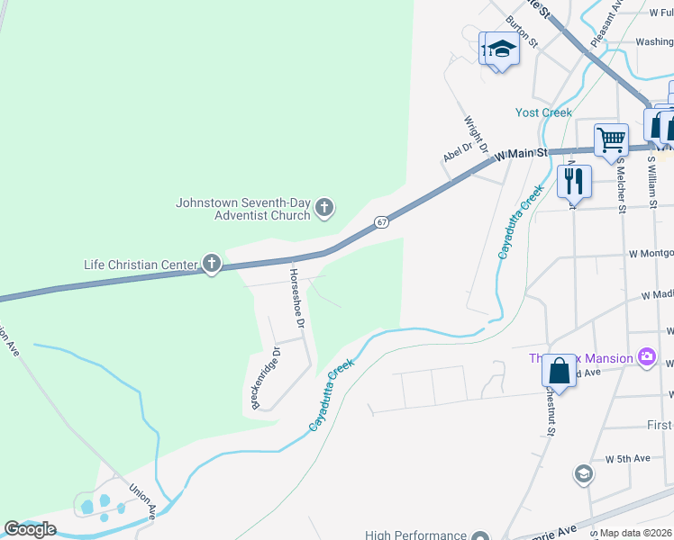 map of restaurants, bars, coffee shops, grocery stores, and more near 1734 New York 67 in Johnstown