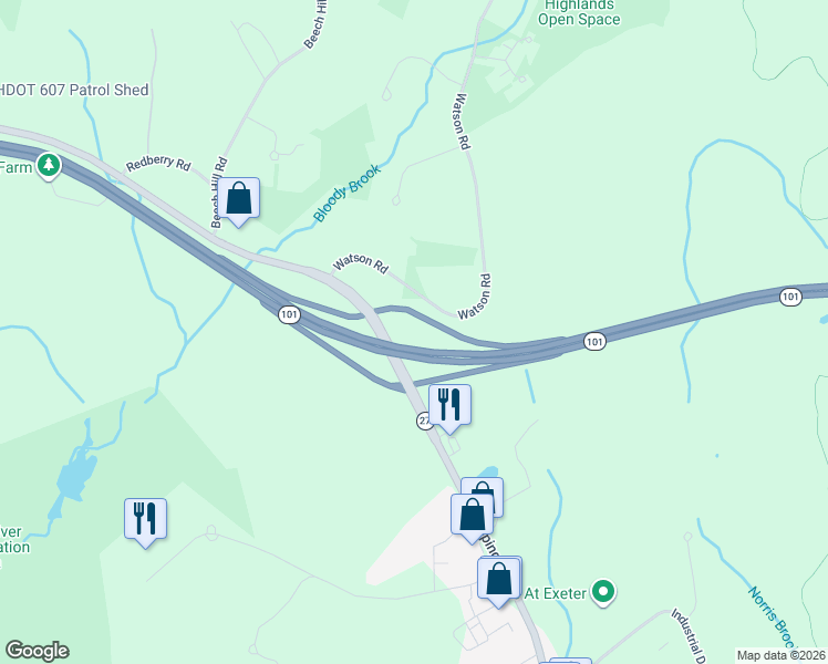 map of restaurants, bars, coffee shops, grocery stores, and more near 9 Epping Road in Exeter