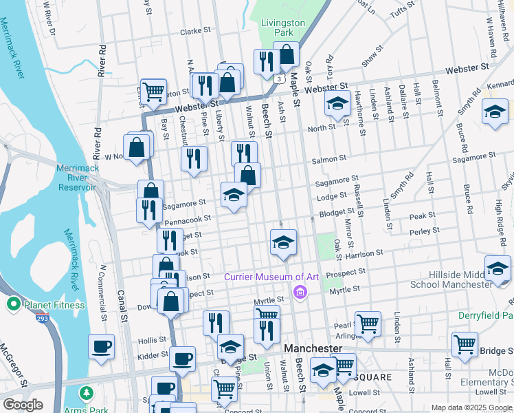 map of restaurants, bars, coffee shops, grocery stores, and more near 771 Union Street in Manchester