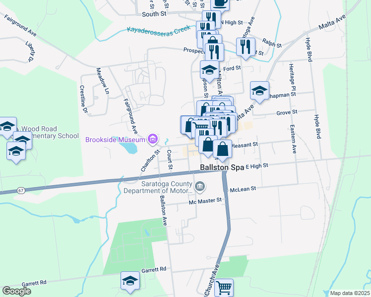map of restaurants, bars, coffee shops, grocery stores, and more near 107 Front Street in Ballston Spa