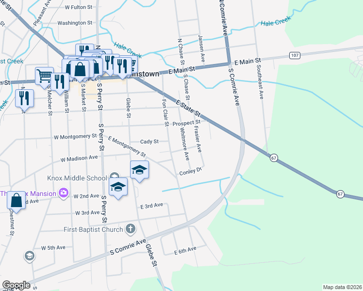 map of restaurants, bars, coffee shops, grocery stores, and more near 31 Whitmore Avenue in Johnstown