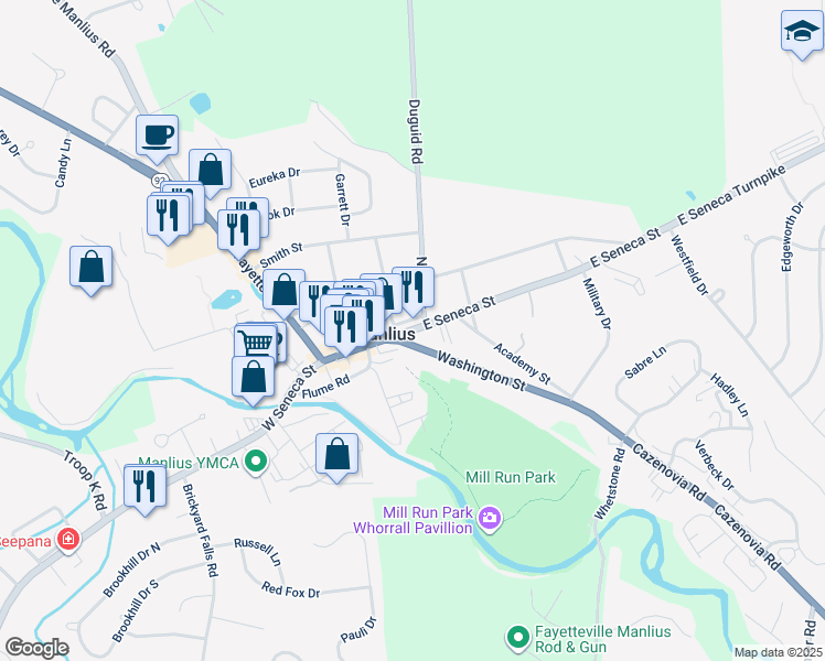 map of restaurants, bars, coffee shops, grocery stores, and more near in Manlius