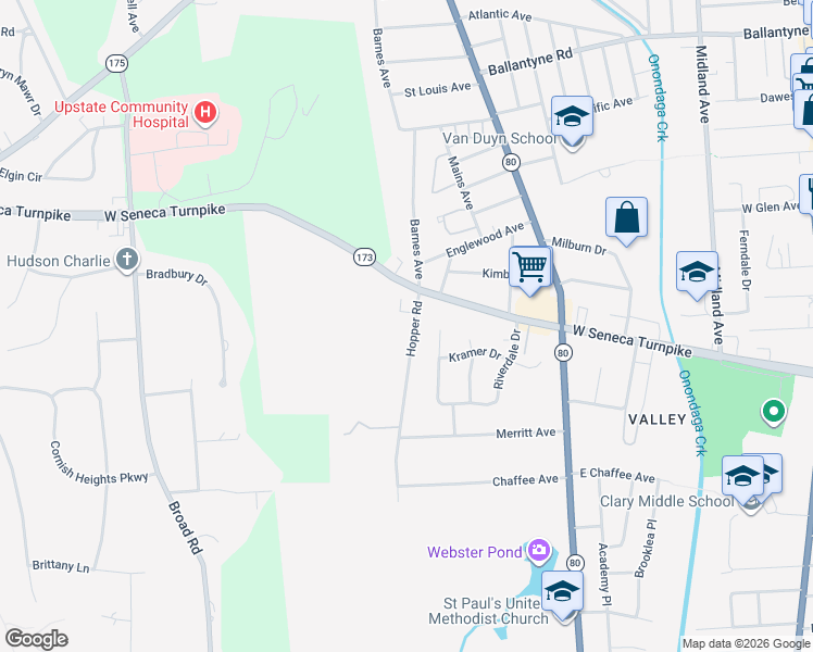 map of restaurants, bars, coffee shops, grocery stores, and more near 138 Hopper Road in Syracuse