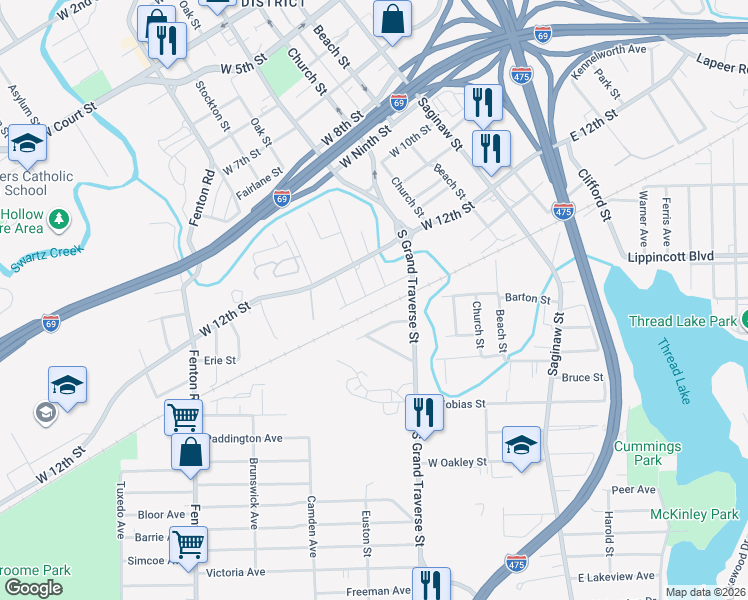 map of restaurants, bars, coffee shops, grocery stores, and more near 509 Morley Avenue in Flint