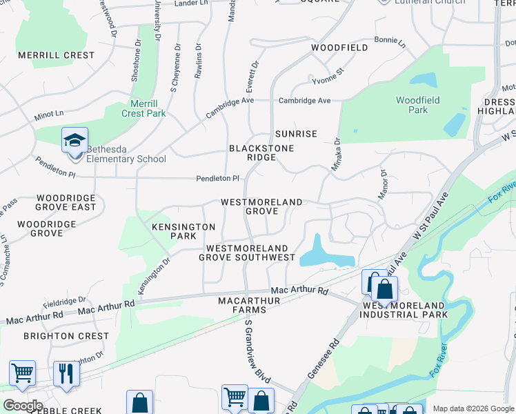 map of restaurants, bars, coffee shops, grocery stores, and more near 925 Howard Street in Waukesha