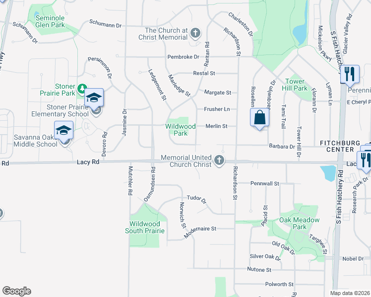 map of restaurants, bars, coffee shops, grocery stores, and more near 5751 Barbara Drive in Fitchburg