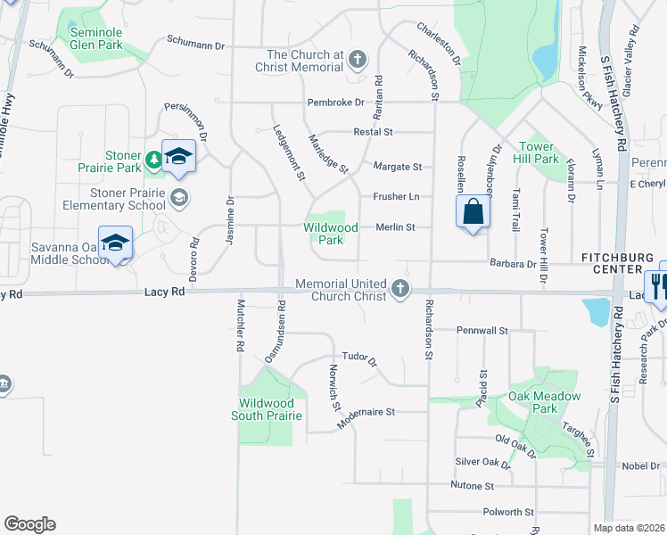 map of restaurants, bars, coffee shops, grocery stores, and more near 5751 Barbara Drive in Fitchburg