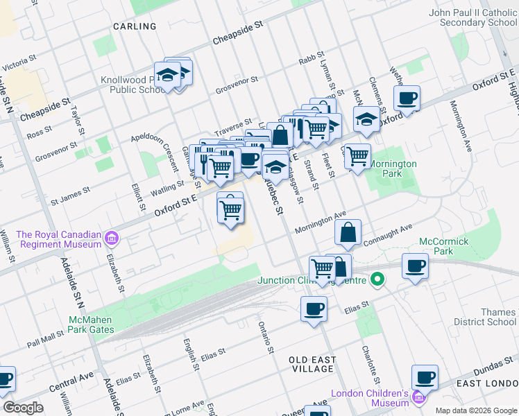 map of restaurants, bars, coffee shops, grocery stores, and more near 72 Sterling Street in London
