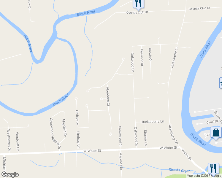 map of restaurants, bars, coffee shops, grocery stores, and more near 3200 Aberdeen Court in Port Huron