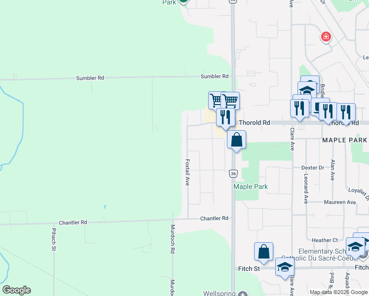 map of restaurants, bars, coffee shops, grocery stores, and more near in Welland