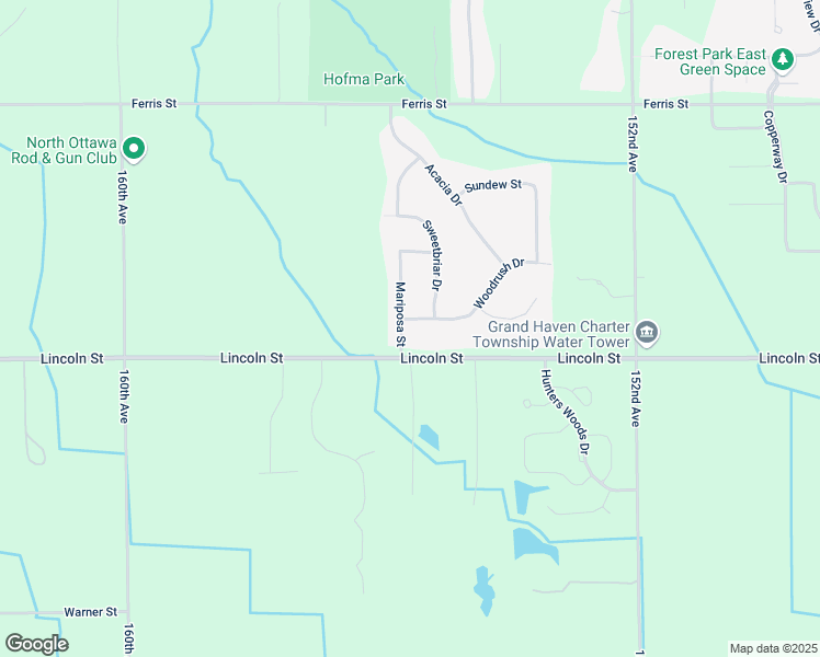 map of restaurants, bars, coffee shops, grocery stores, and more near 15538 Woodrush Drive in Grand Haven